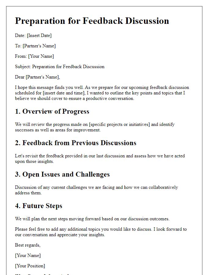 Letter template of preparation for partner feedback discussion