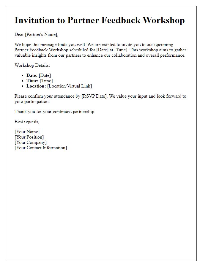 Letter template of scheduling a partner feedback workshop