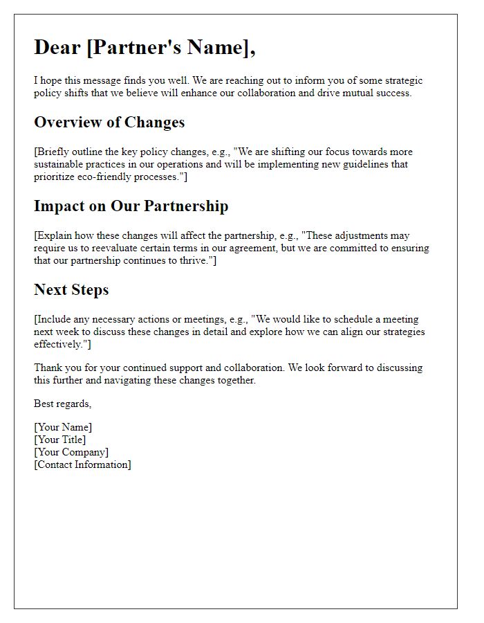 Letter template of strategic policy shifts for our partners