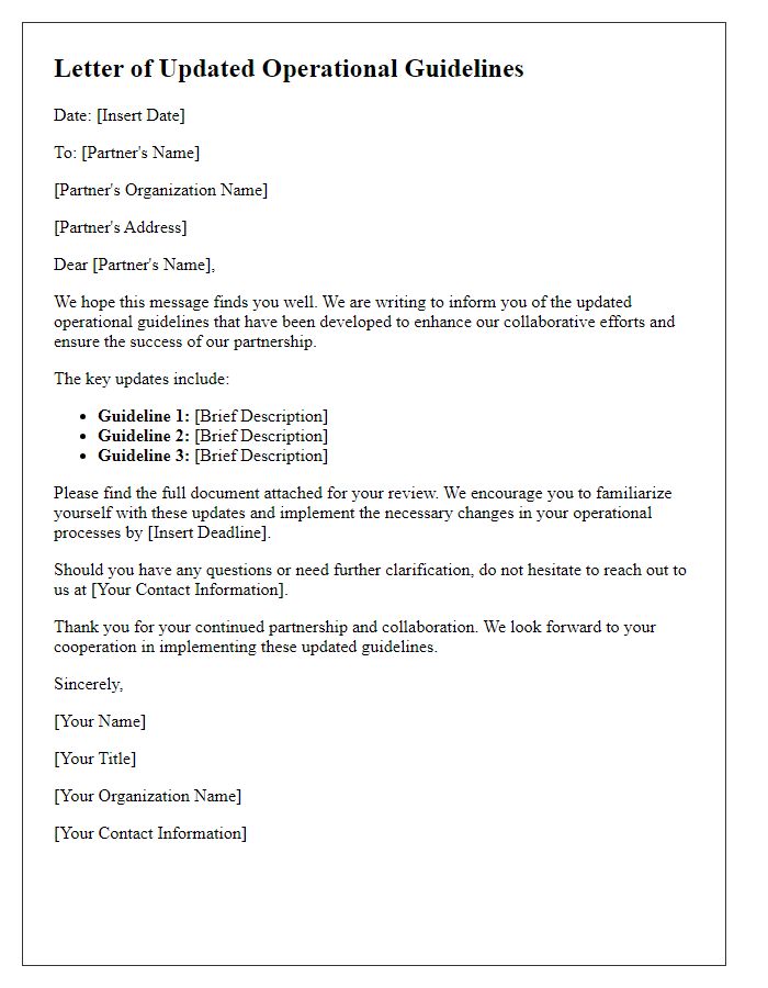 Letter template of updated operational guidelines for partners
