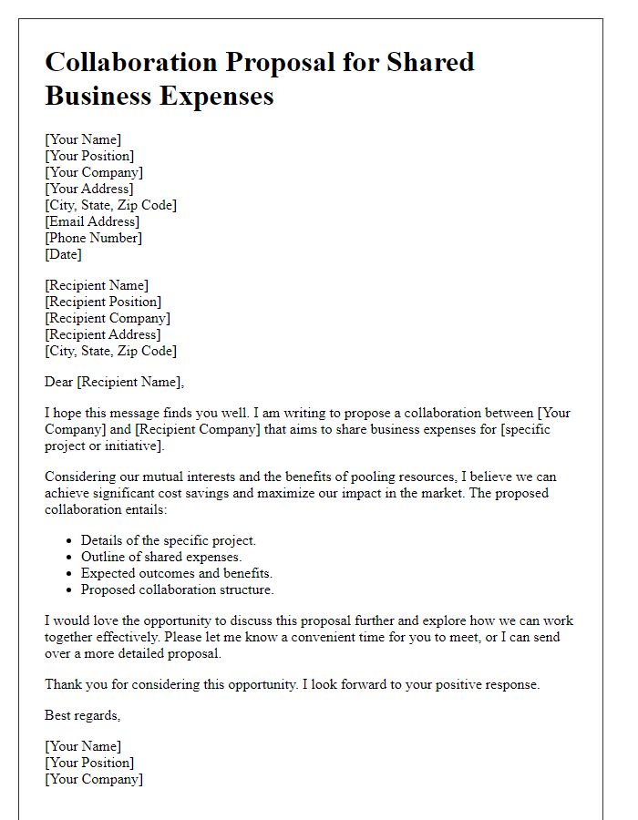 Letter template of collaboration proposal for shared business expenses