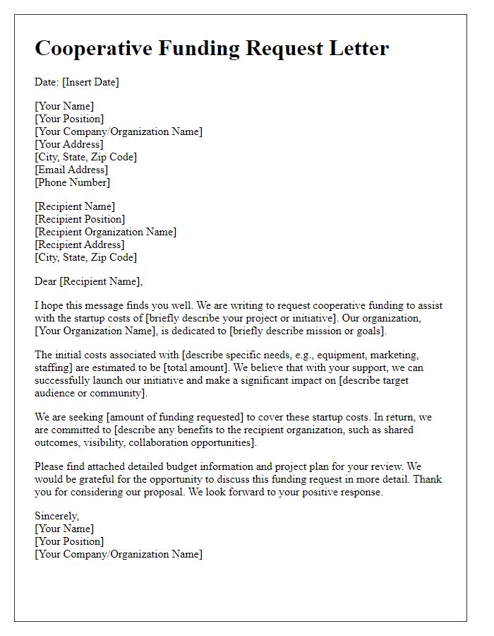 Letter template of cooperative funding request for startup costs