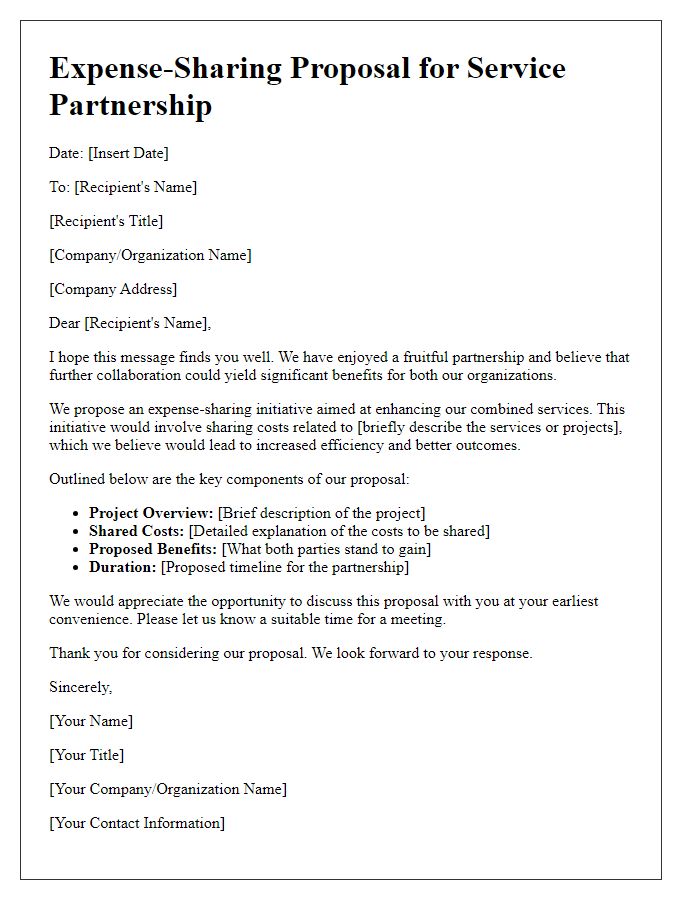 Letter template of expense-sharing proposal for service partnership