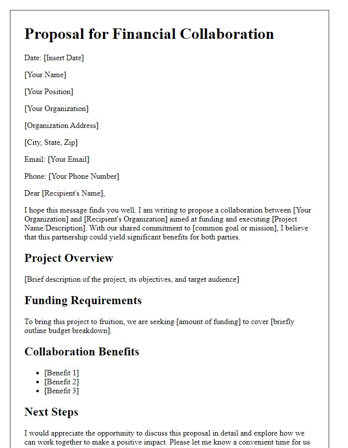 Letter template of financial collaboration proposal for project funding