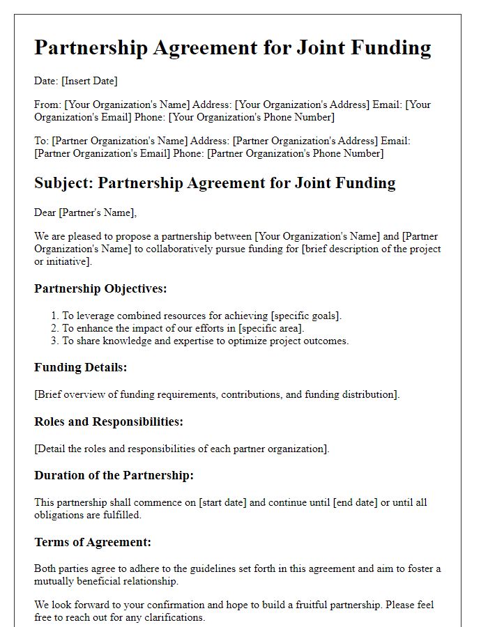 Letter template of partnership agreement for joint funding