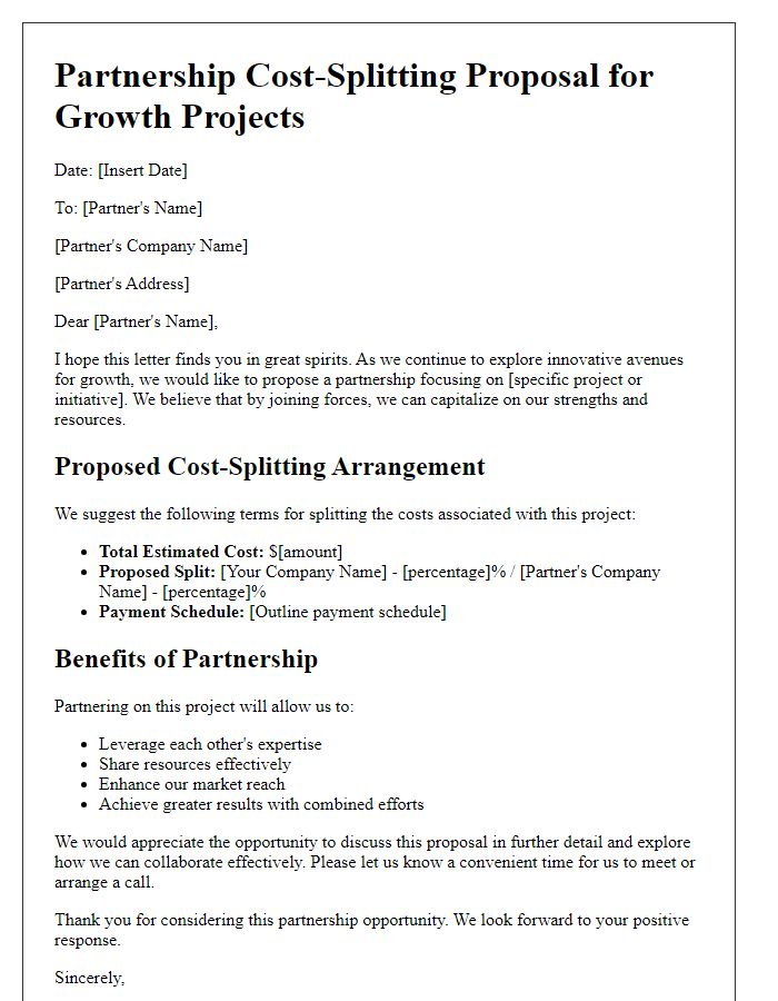 Letter template of partnership cost-splitting proposal for growth projects