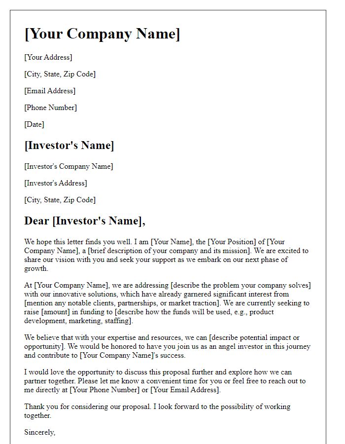 Letter template of fundraising proposal for angel investors