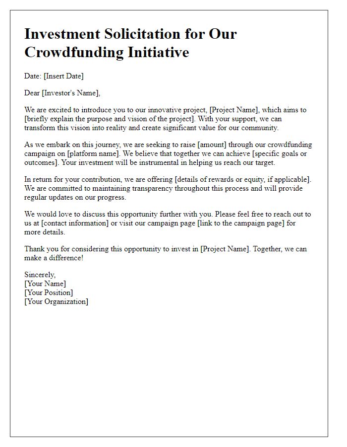 Letter template of investment solicitation for crowdfunding initiatives