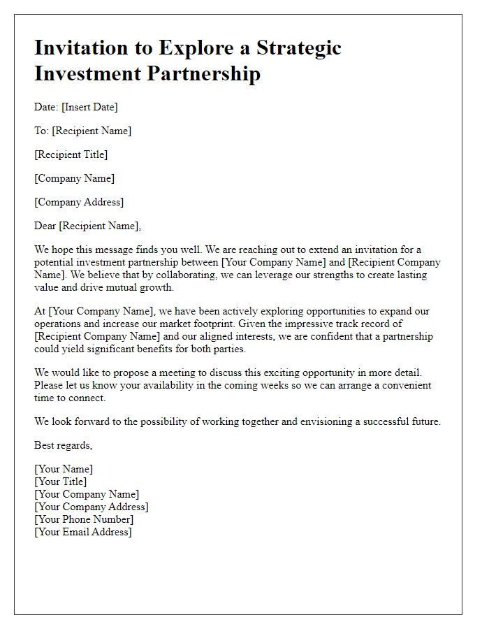 Letter template of corporate investment partnership invitation