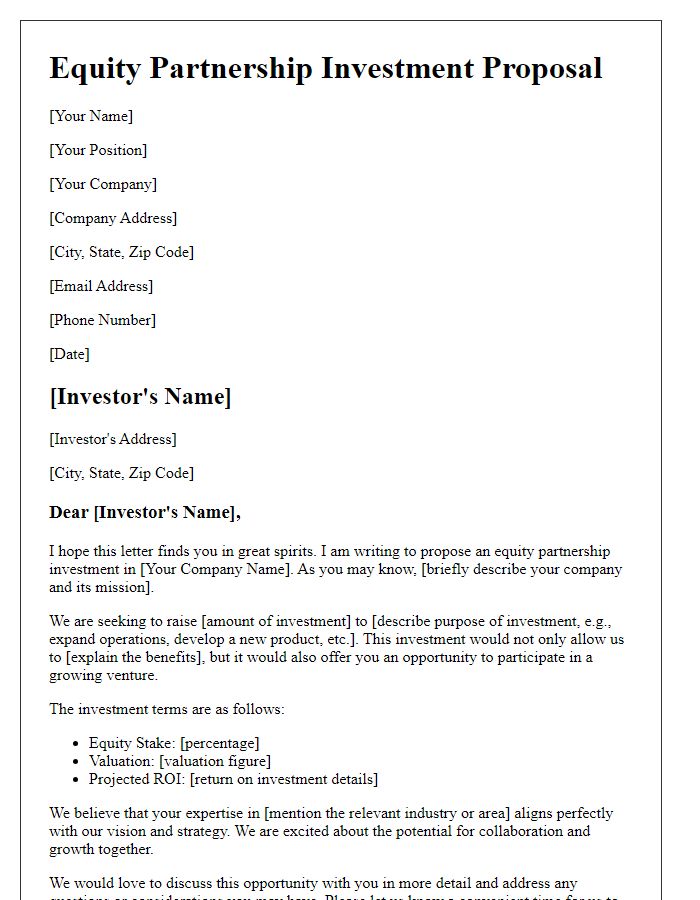 Letter template of equity partnership investment proposal