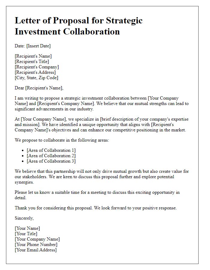 Letter template of strategic investment collaboration proposal