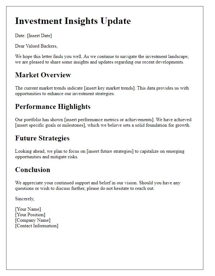 Letter template of investment insights for backers