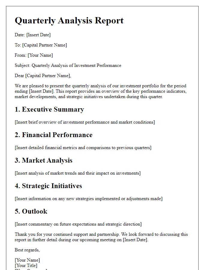 Letter template of quarterly analysis for capital partners