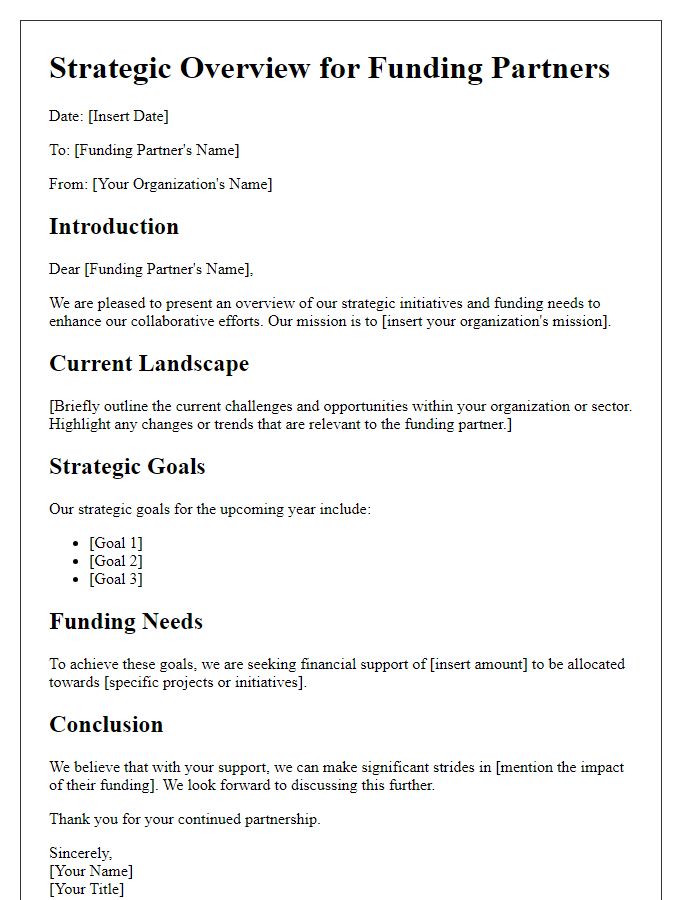 Letter template of strategic overview for funding partners