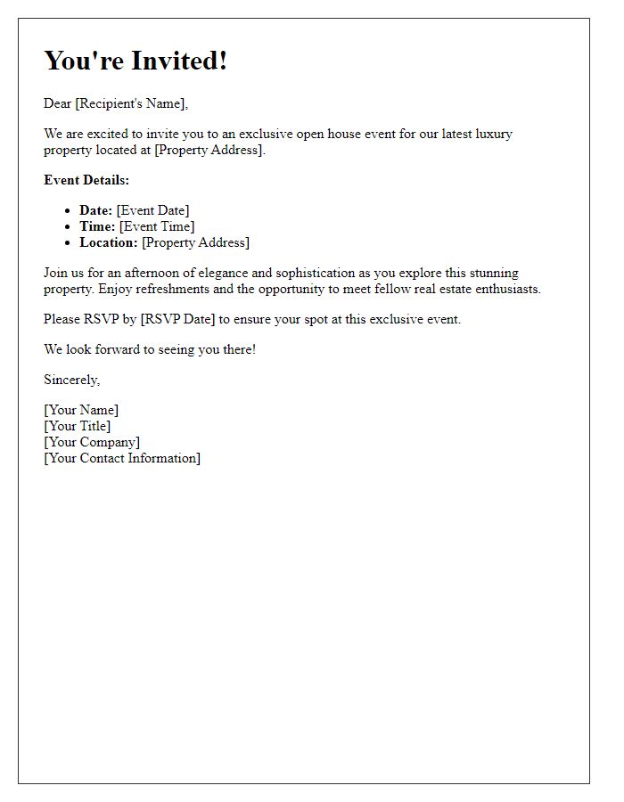 Letter template of invitation to an exclusive real estate open house