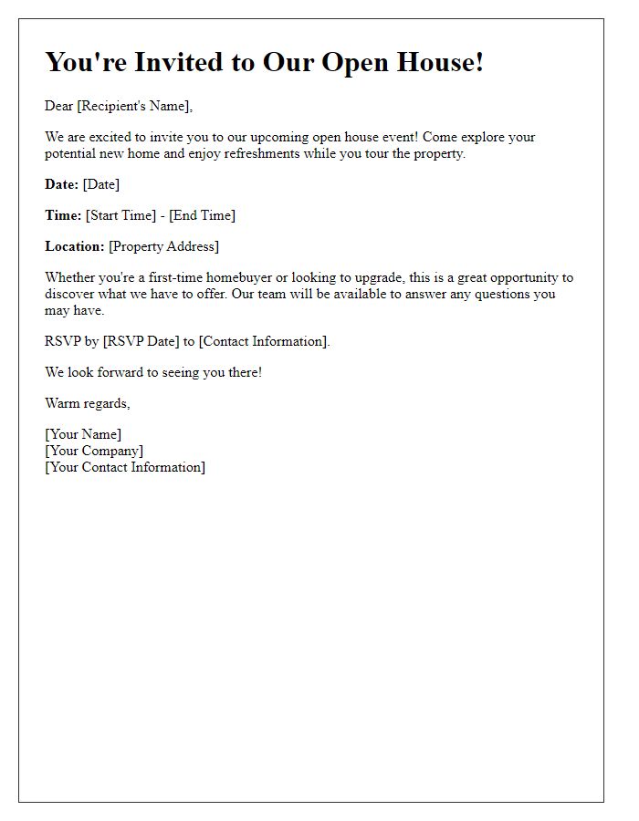 Letter template of invitation to a real estate open house event