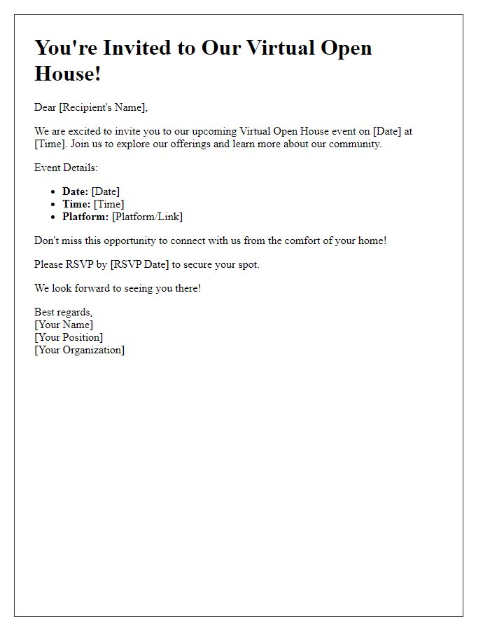 Letter template of invitation to a virtual open house event