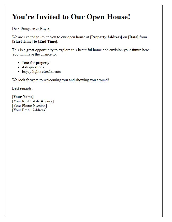 Letter template of open house invitation for prospective buyers