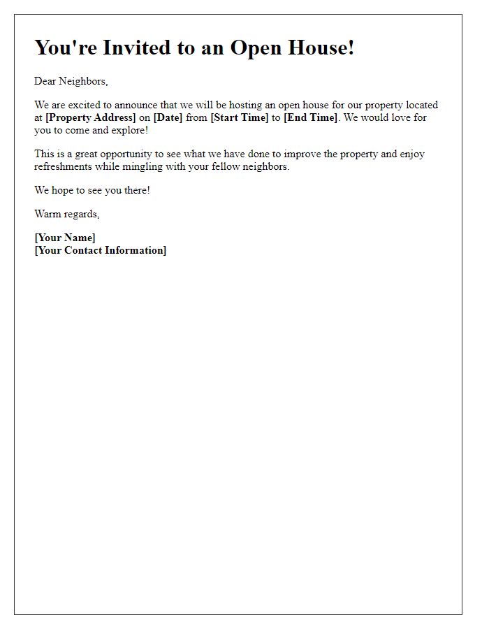 Letter template of real estate open house announcement for neighbors