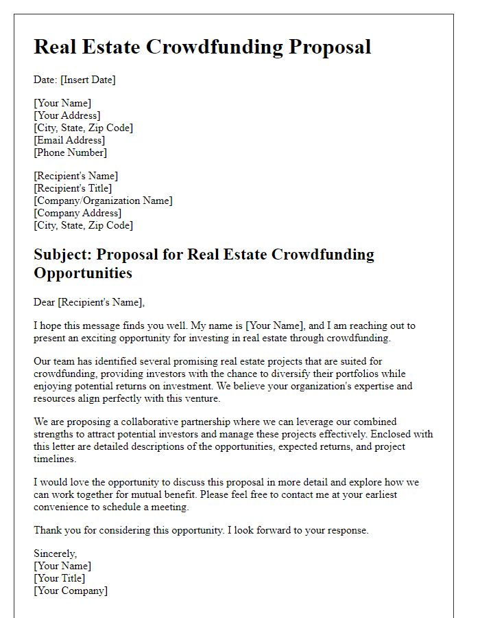 Letter template of proposal for real estate crowdfunding opportunities