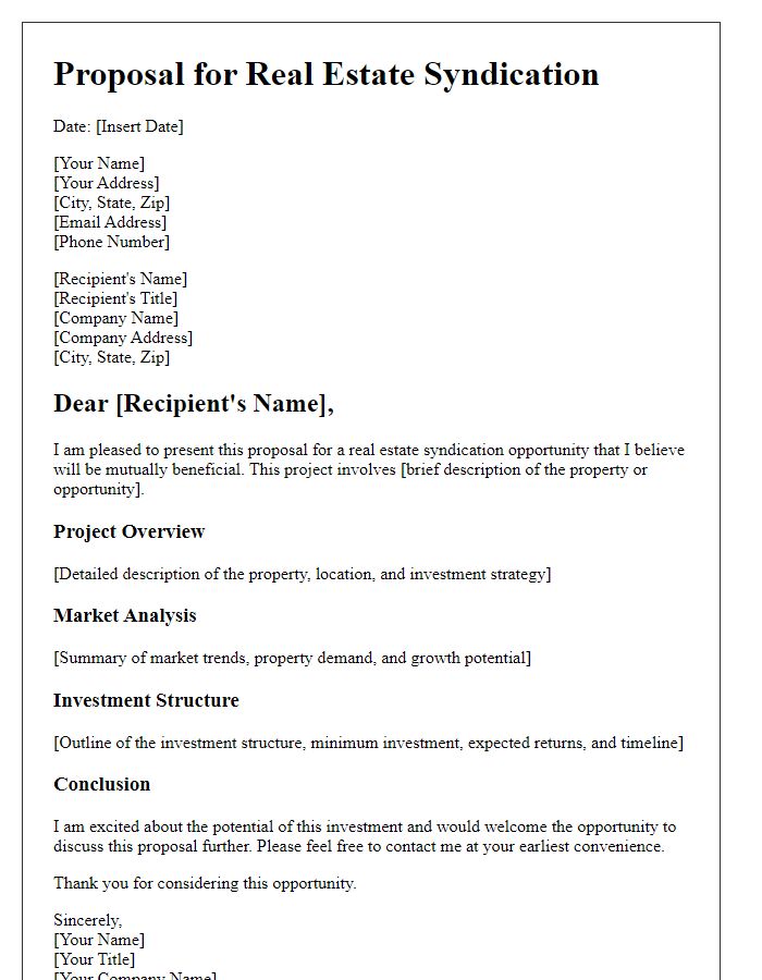 Letter template of proposal for real estate syndication