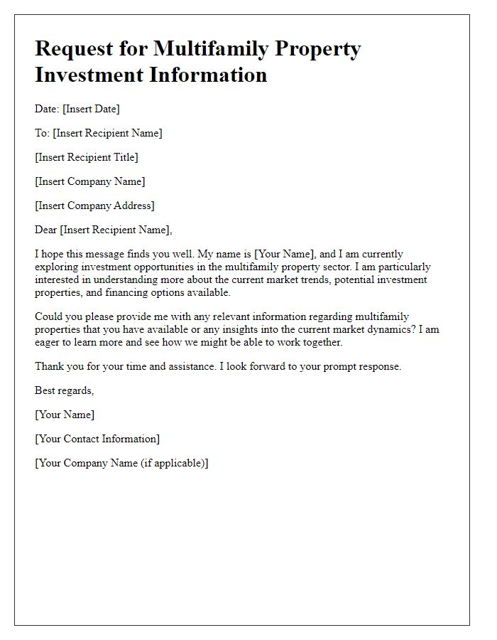 Letter template of request for multifamily property investment information