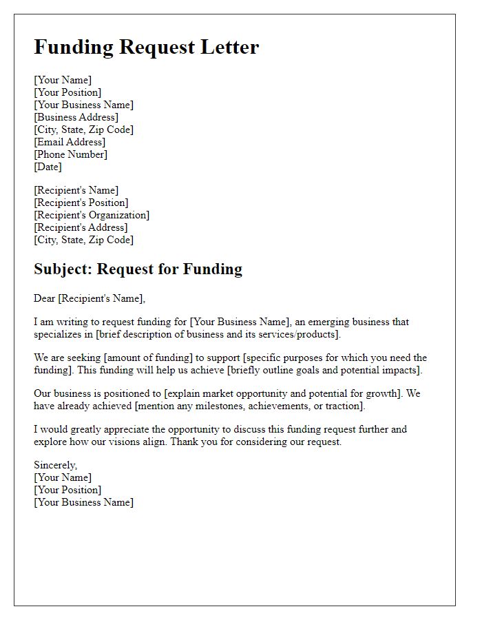 Letter template of funding request for emerging business