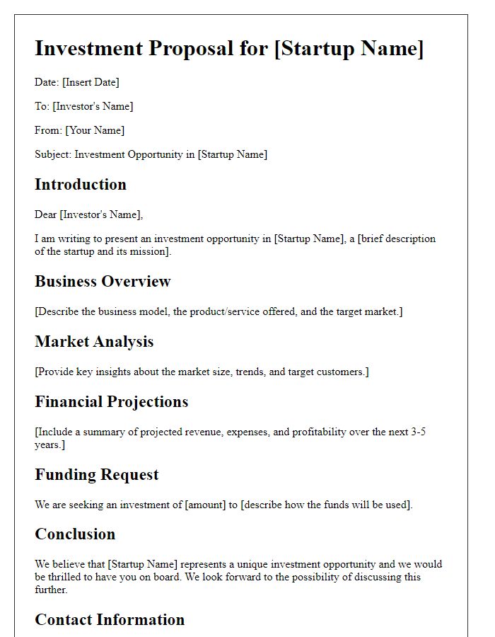 Letter template of investment proposal for startup funding