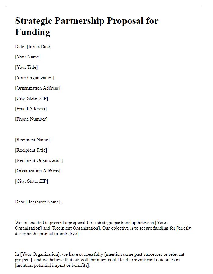 Letter template of strategic partnership proposal for funding