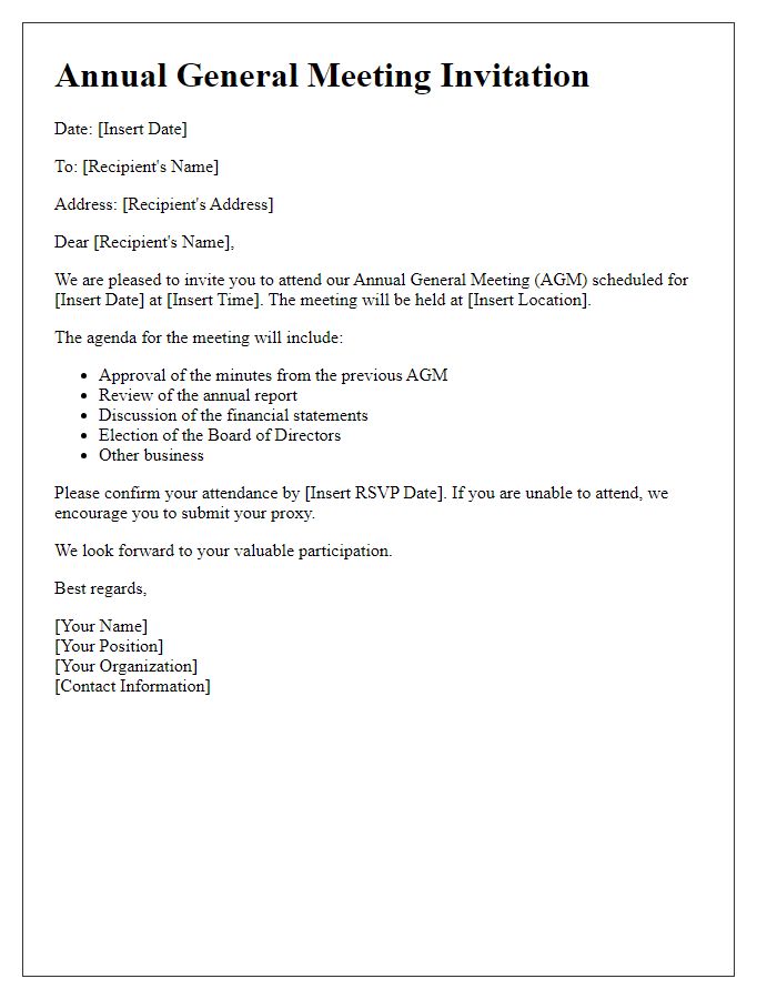 Letter template of annual general meeting invitation