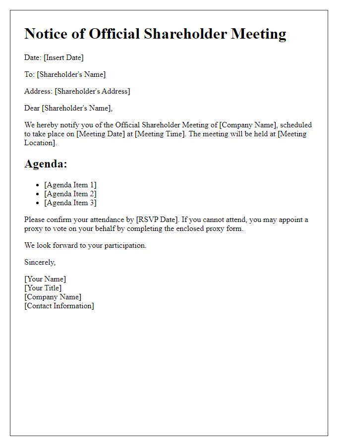 Letter template of official shareholder meeting notice