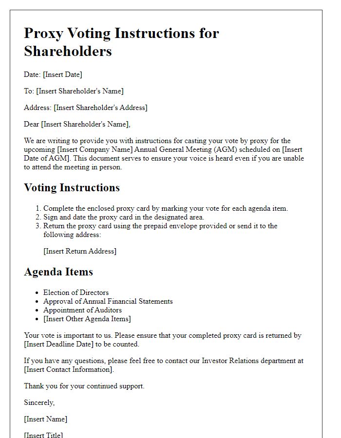 Letter template of proxy voting instructions for shareholders