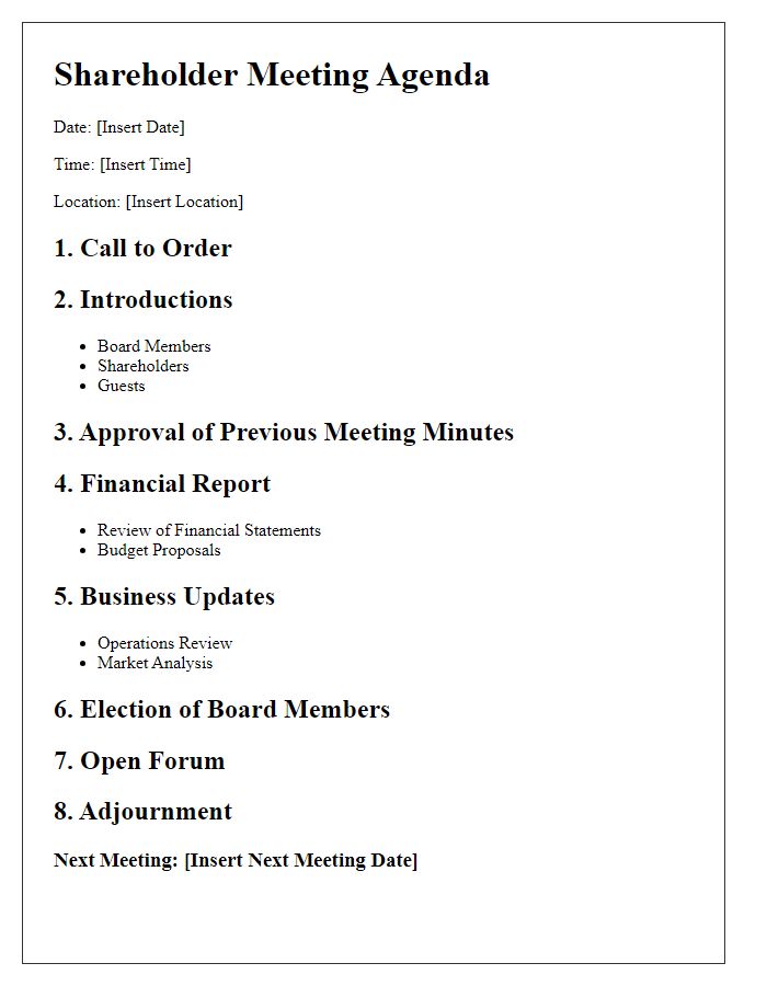 Letter template of shareholder meeting agenda outline