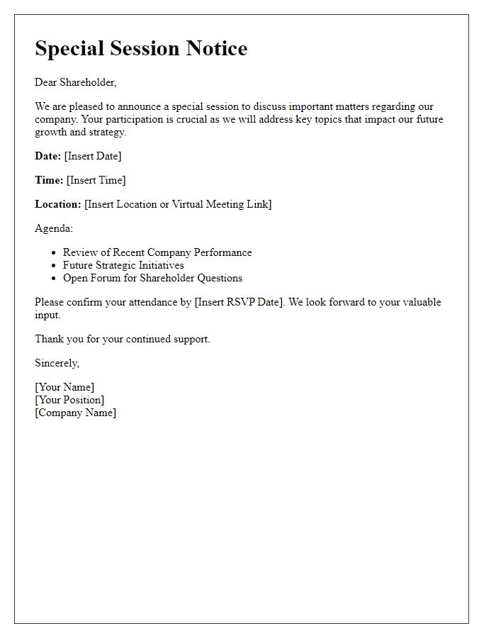 Letter template of special session for shareholders communication