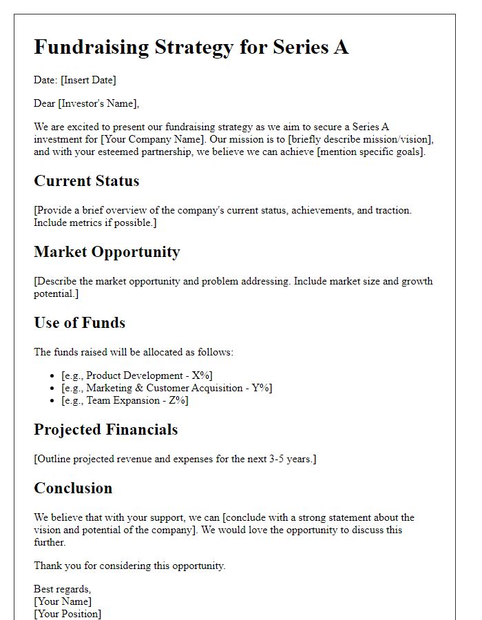 Letter template of fundraising strategy for Series A.