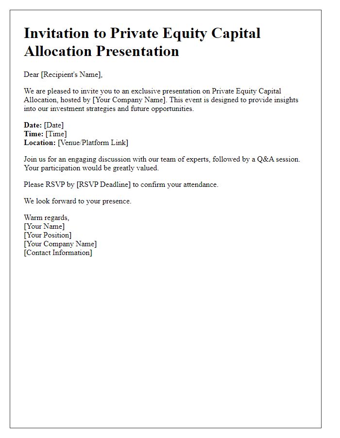 Letter template of private equity capital allocation presentation invitation