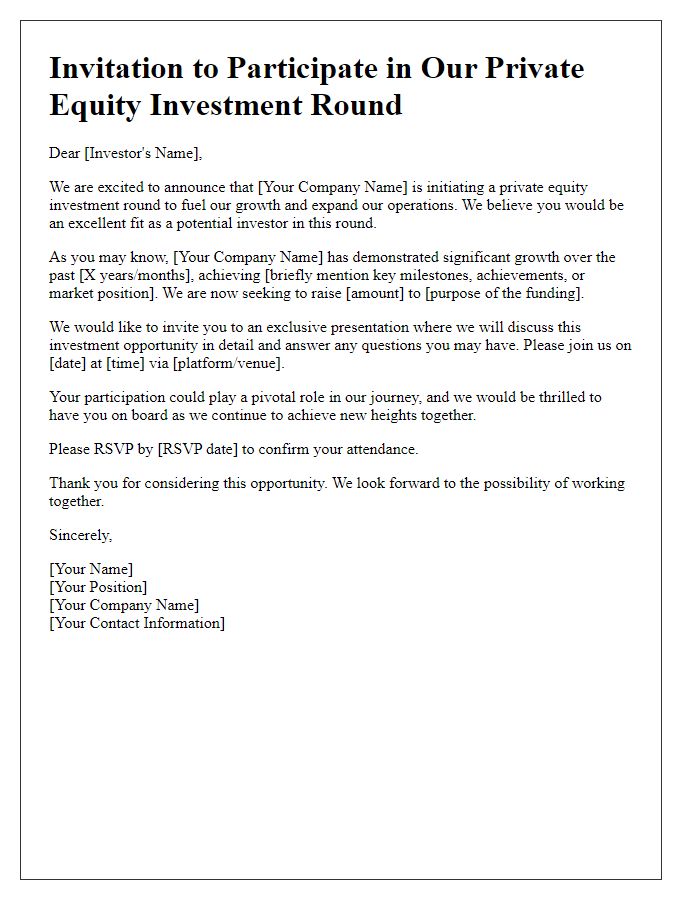 Letter template of private equity investment round invitation