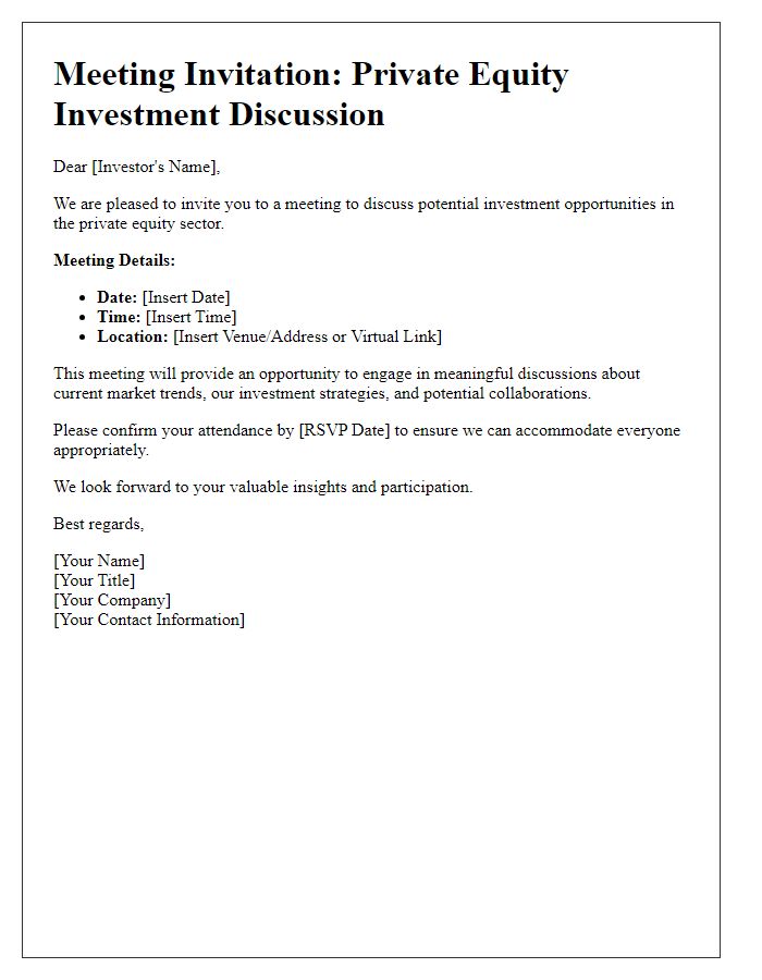 Letter template of private equity investor meeting invitation