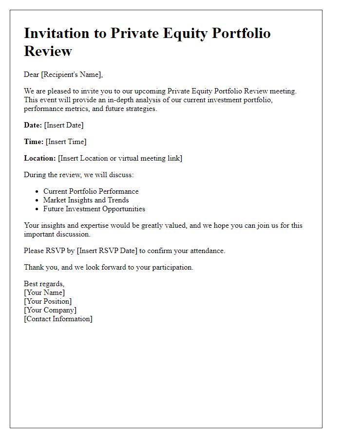 Letter template of private equity portfolio review invitation