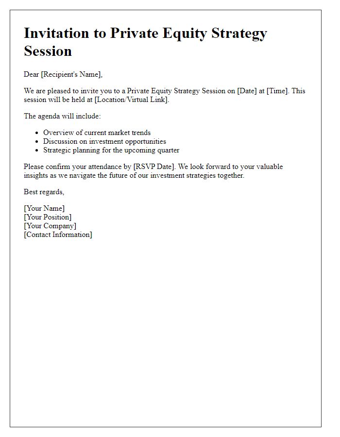 Letter template of private equity strategy session invitation