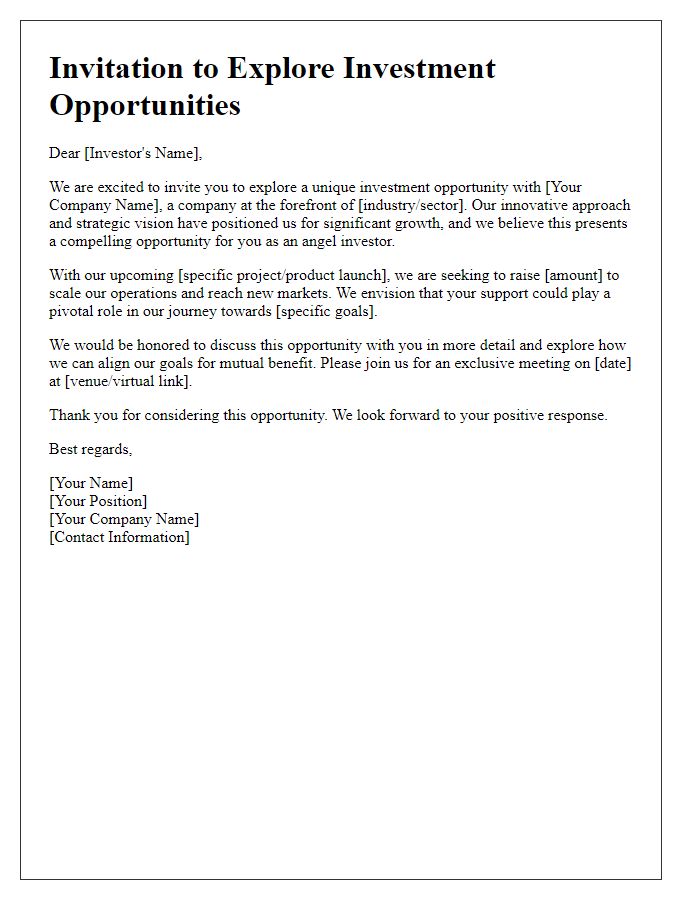 Letter template of corporate investment invitation for angel investors