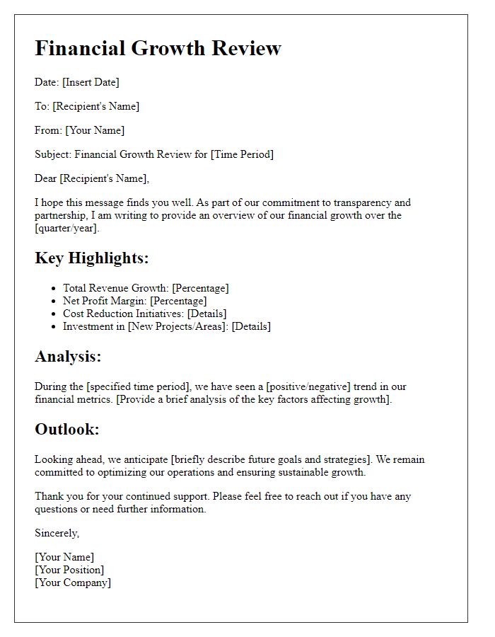 Letter template of financial growth review