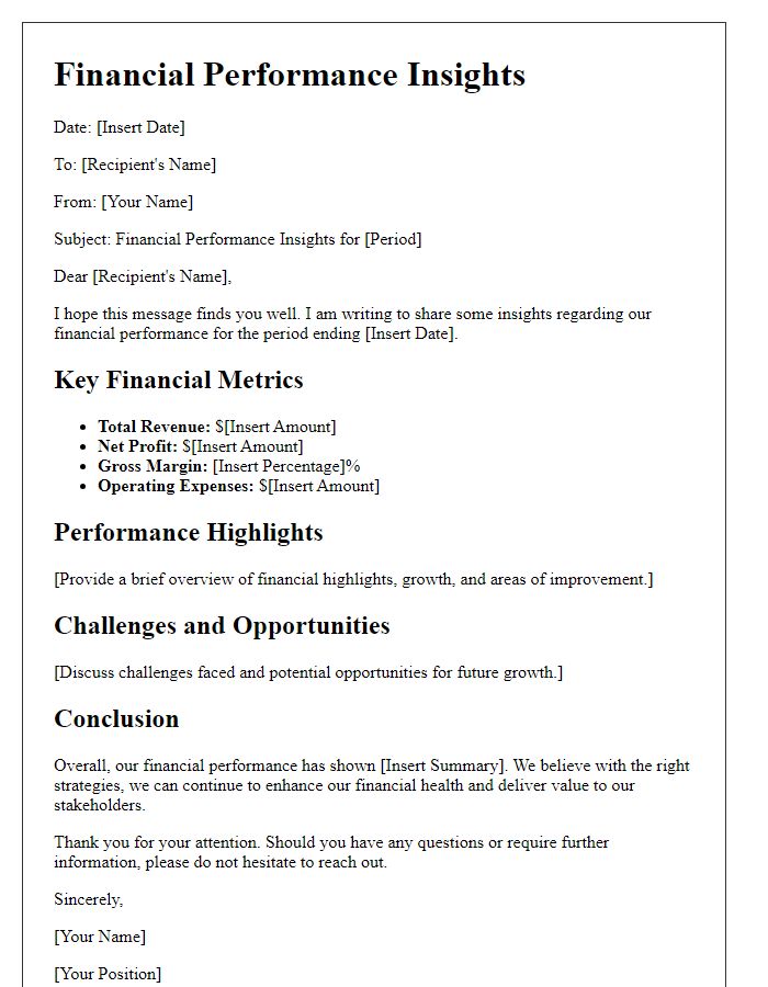 Letter template of financial performance insights