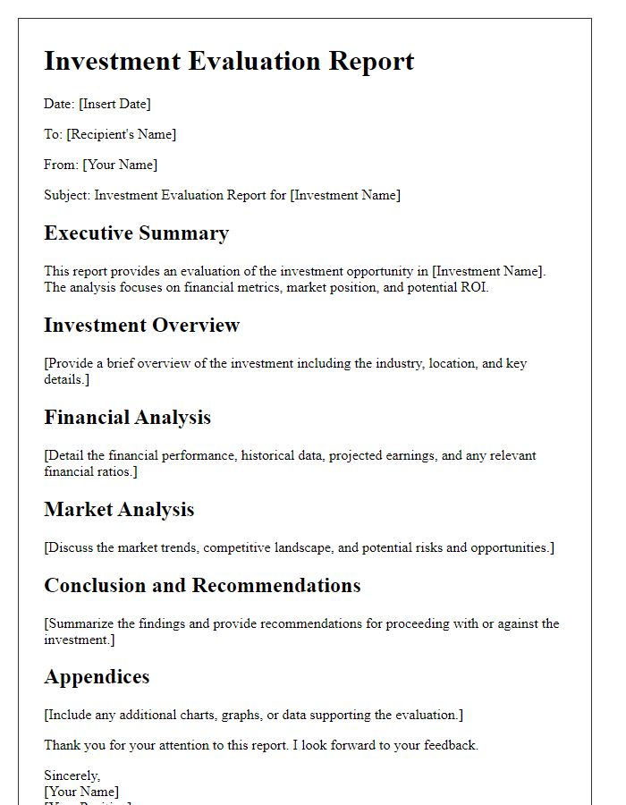 Letter template of investment evaluation report