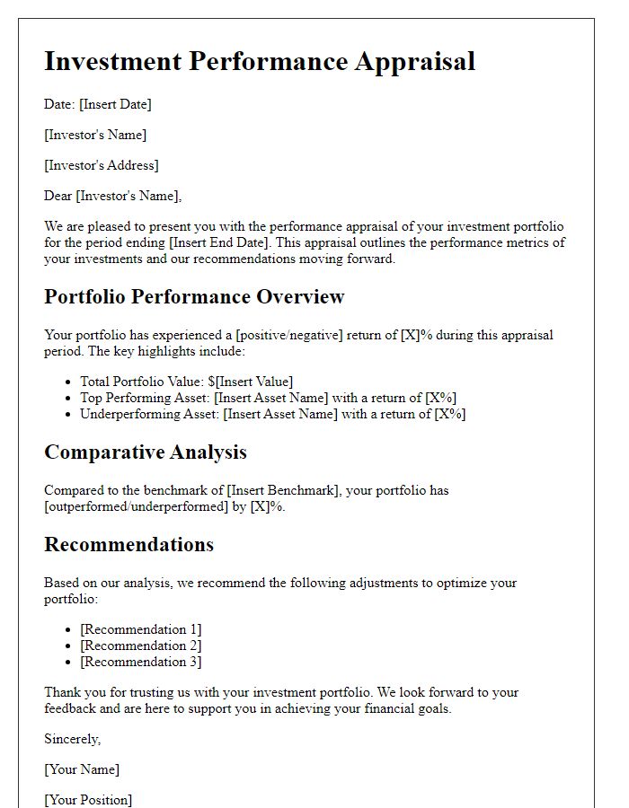 Letter template of investment performance appraisal