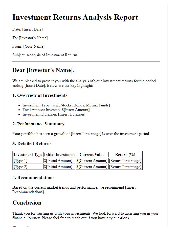 Letter template of investment returns analysis