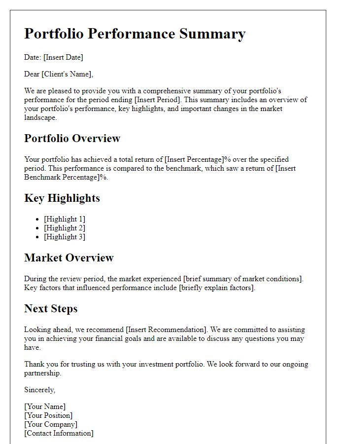 Letter template of portfolio performance summary