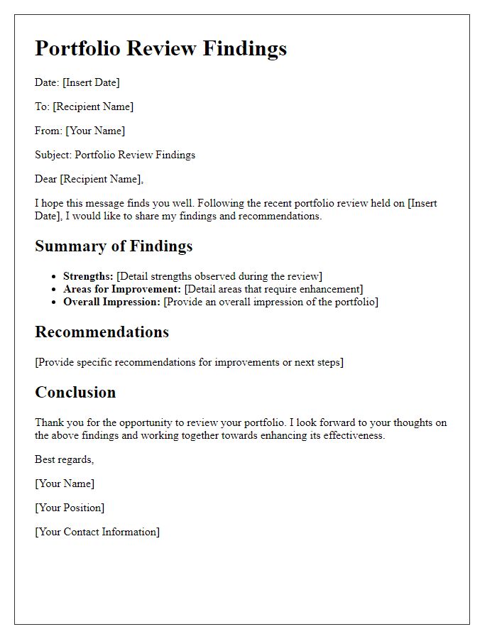 Letter template of portfolio review findings