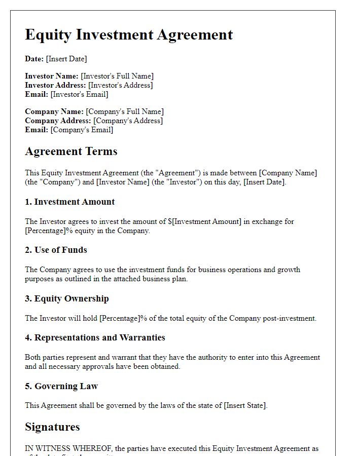 Letter template of equity investment agreement for angel investors