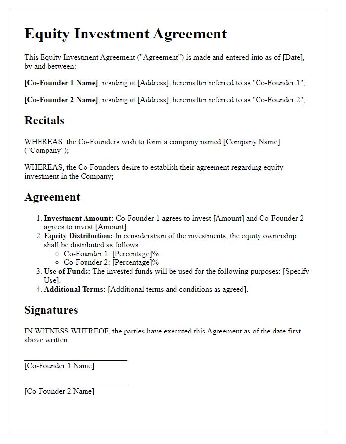 Letter template of equity investment agreement for co-founders